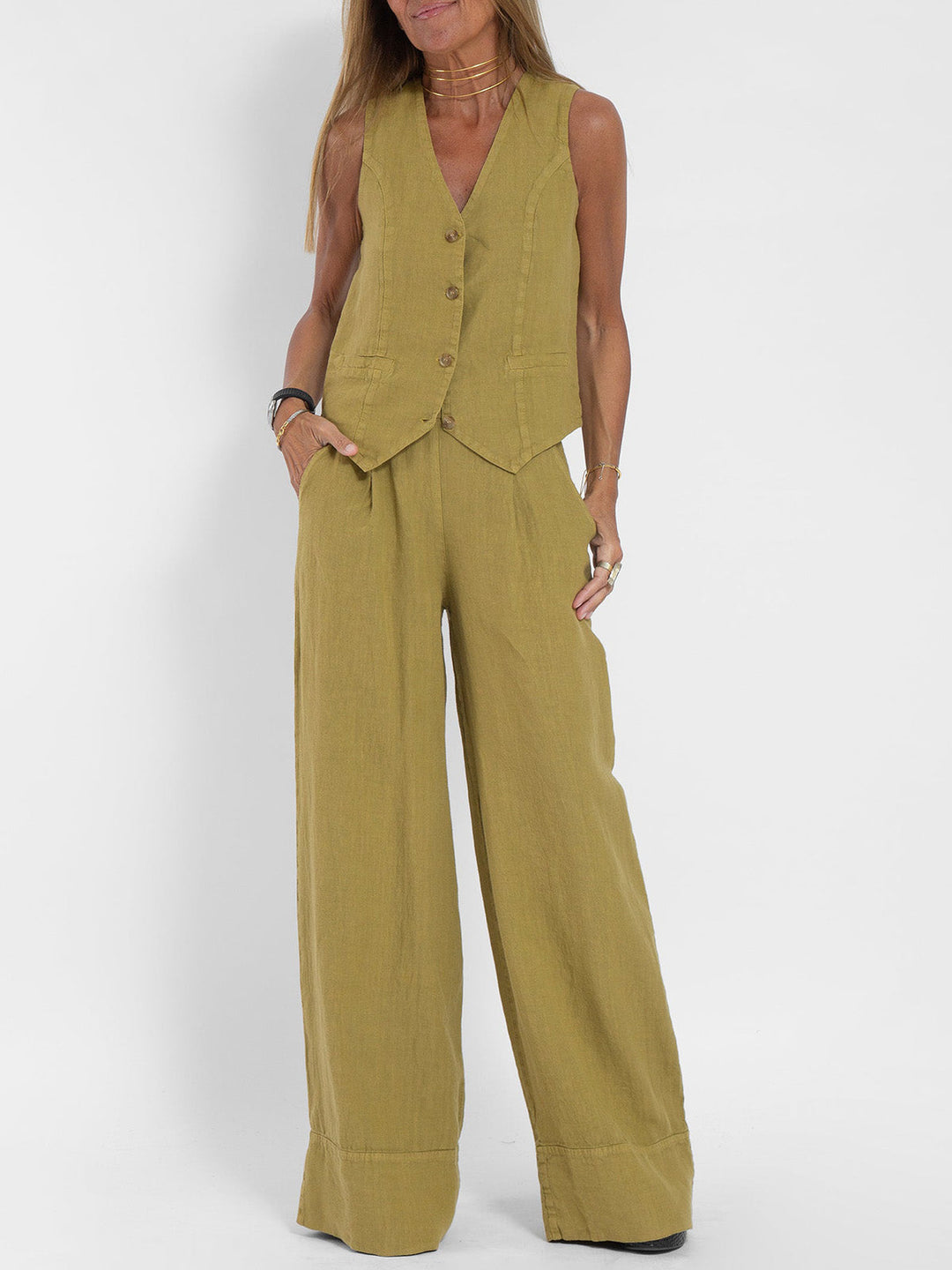 Olivia Sydney - Wide Leg Pants Set with Vest