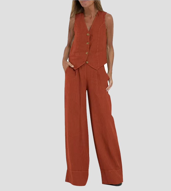 Olivia Sydney - Wide Leg Pants Set with Vest