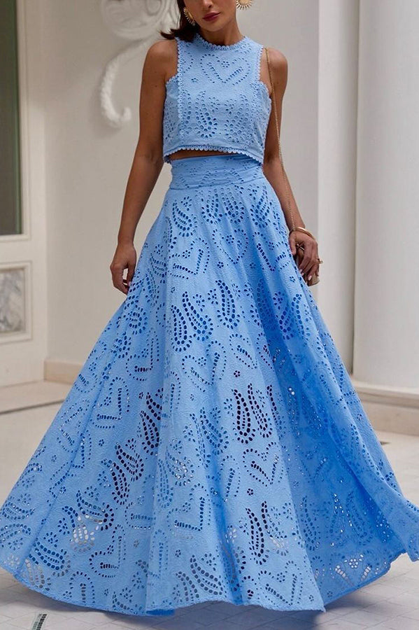 Olivia Sydney - Embroidered Two-Piece Set with High-Waisted Skirt and Pockets