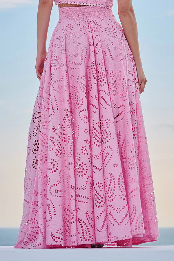 Olivia Sydney - Embroidered Two-Piece Set with High-Waisted Skirt and Pockets