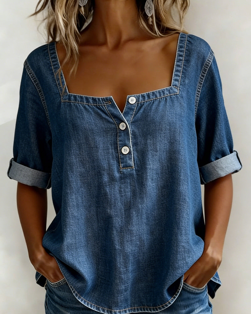Olivia Sydney - Square Collar Denim Shirt