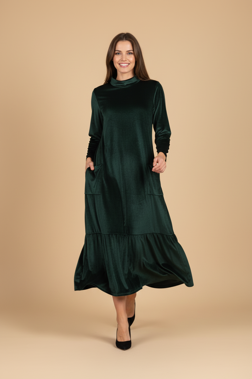 Olivia Sydney - Long Velvet Dress with Pockets