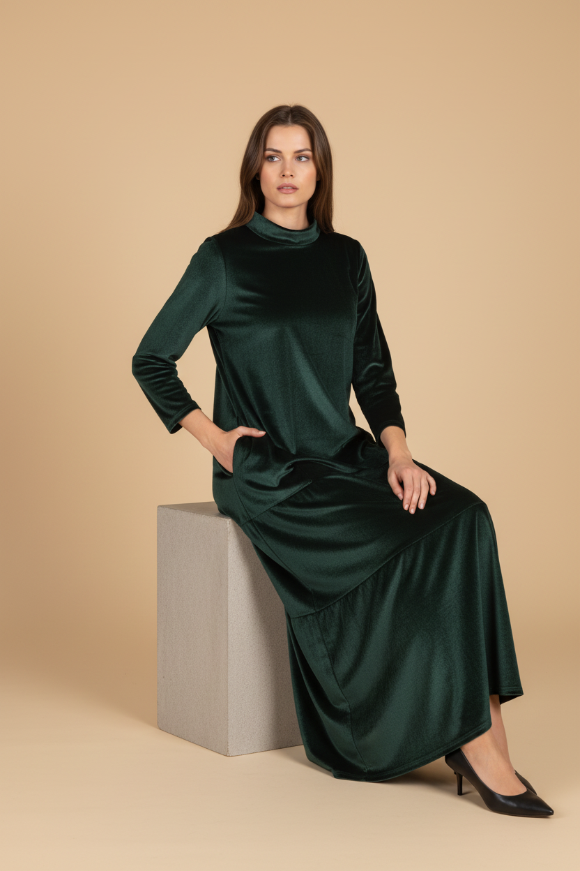 Olivia Sydney - Long Velvet Dress with Pockets