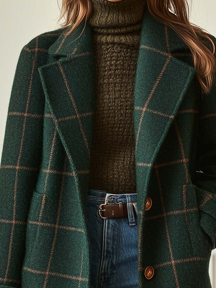 Olivia Sydney - Retro Checkered Tweed Coat with Lapels