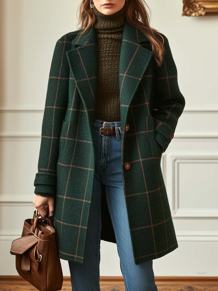 Olivia Sydney - Retro Checkered Tweed Coat with Lapels