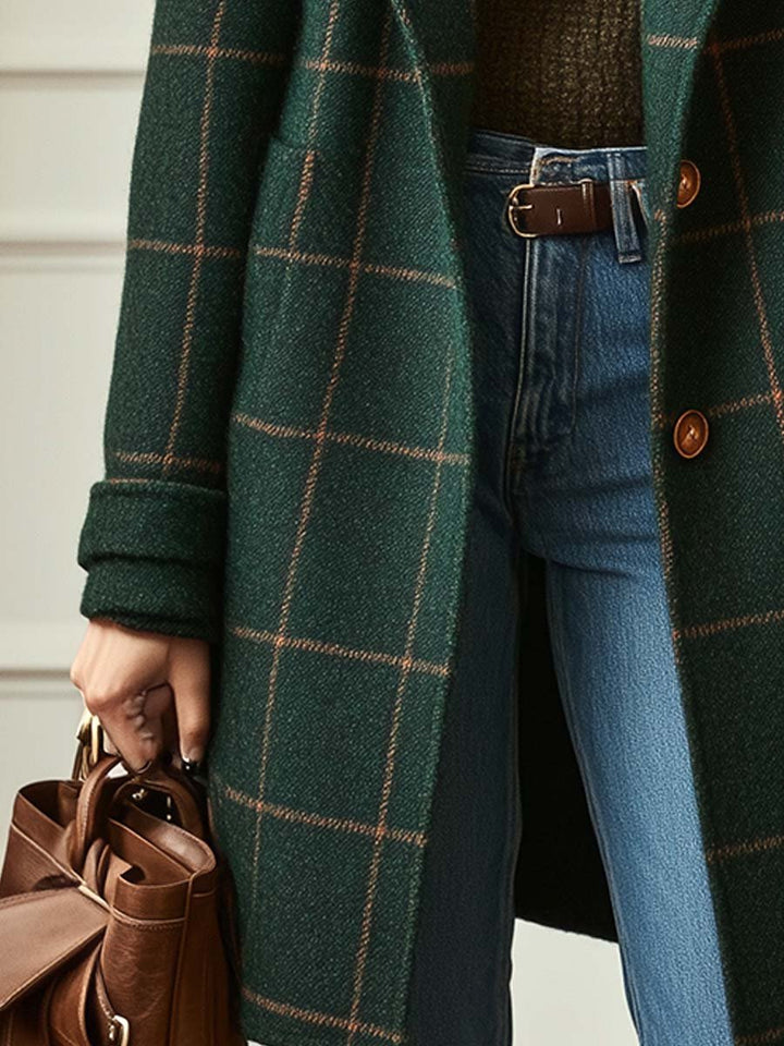 Olivia Sydney - Retro Checkered Tweed Coat with Lapels