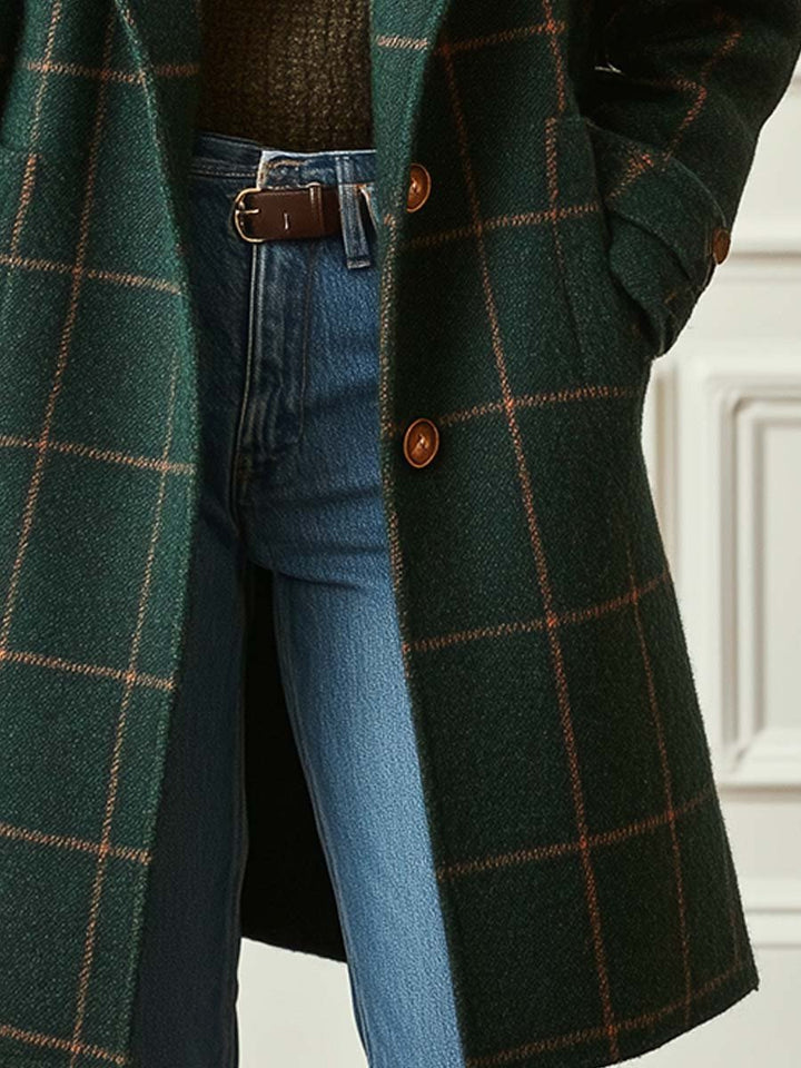 Olivia Sydney - Retro Checkered Tweed Coat with Lapels