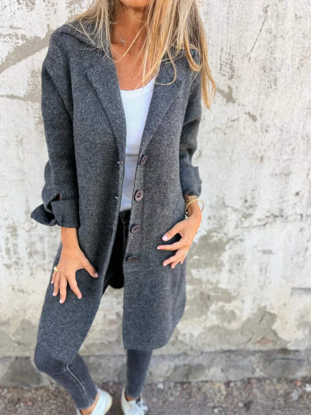 Olivia Sydney - Casual coat with lapels and single-breasted button closure
