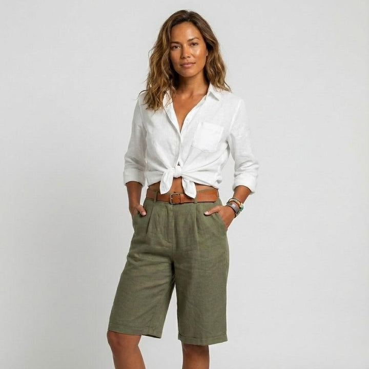 Olivia Sydney - High-Waisted Classic Cut Shorts with Folded Hem