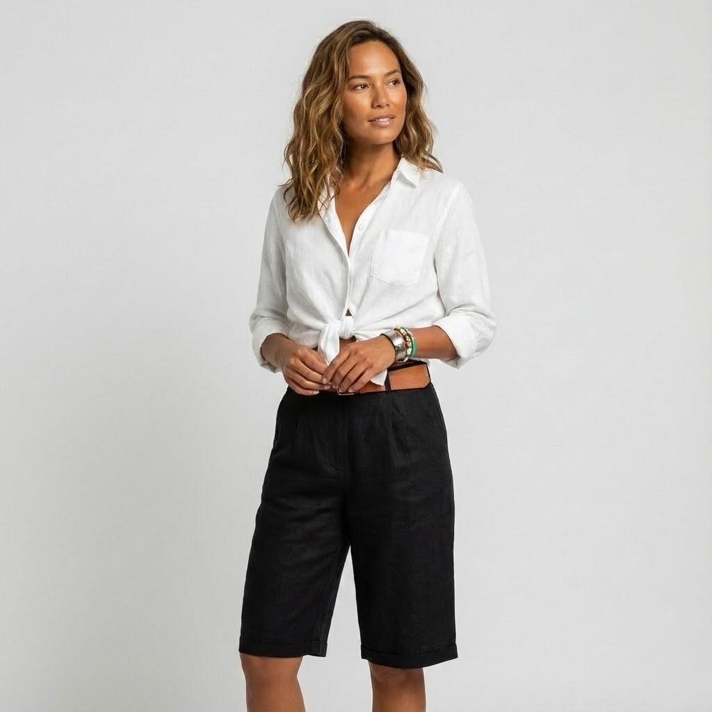 Olivia Sydney - High-Waisted Classic Cut Shorts with Folded Hem