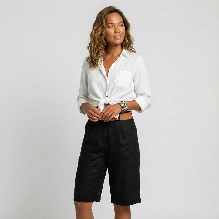 Olivia Sydney - High-Waisted Classic Cut Shorts with Folded Hem