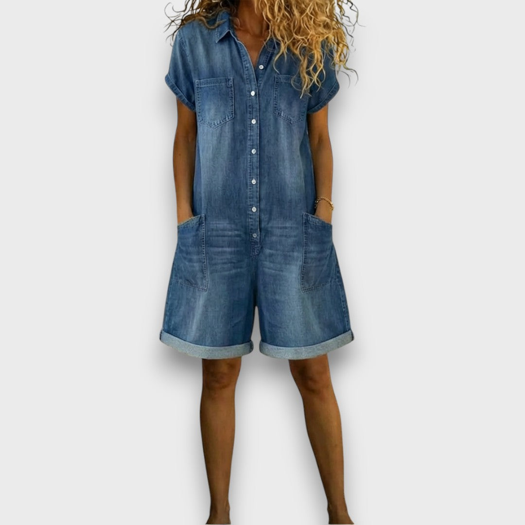 Olivia Sydney - Denim Effect Short Cotton Dungarees