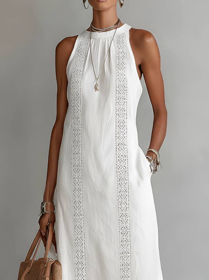 Olivia Sydney - Linen Midi Dress with Mao Collar