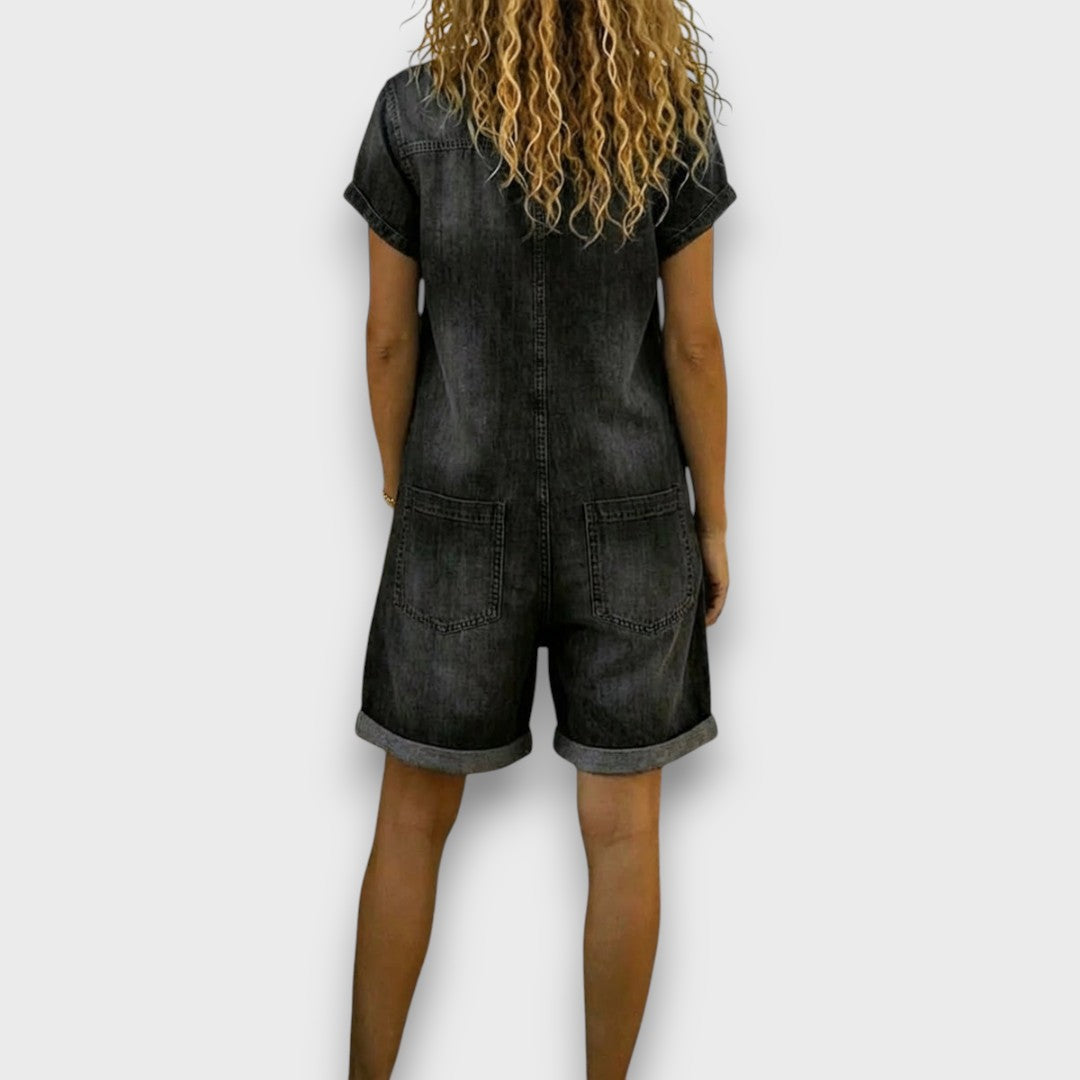 Olivia Sydney - Denim Effect Short Cotton Dungarees