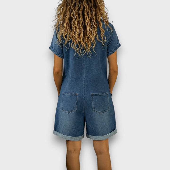 Olivia Sydney - Denim Effect Short Cotton Dungarees