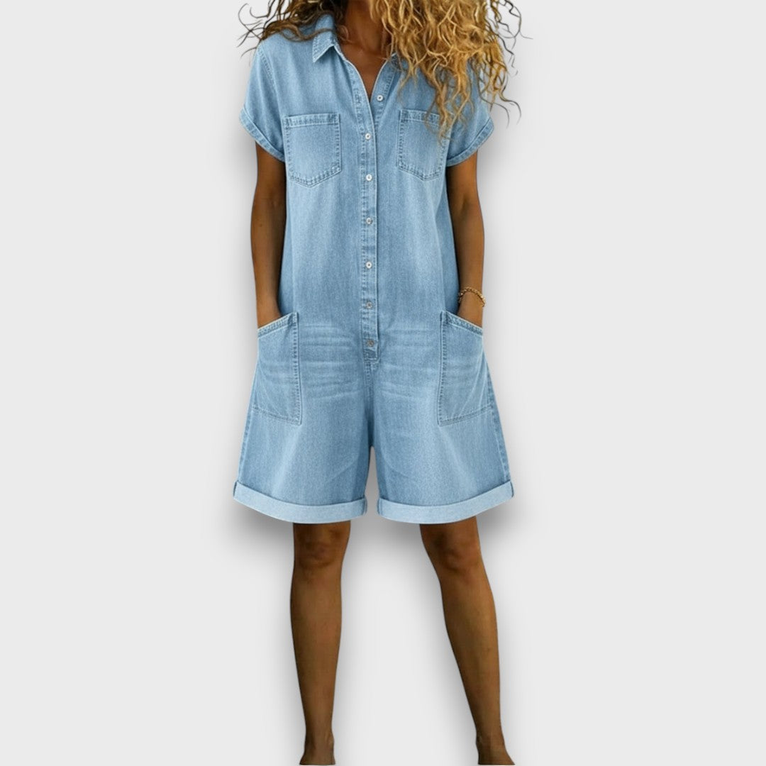 Olivia Sydney - Denim Effect Short Cotton Dungarees
