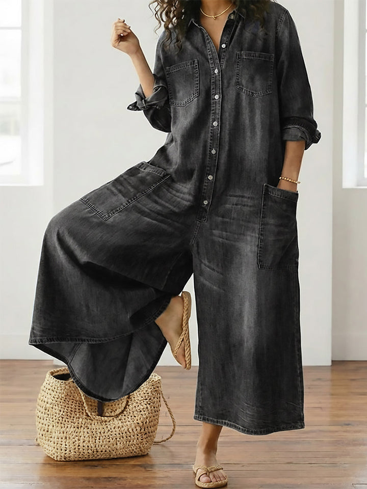 Olivia Sydney - Vintage Denim Jumpsuit with Buttons