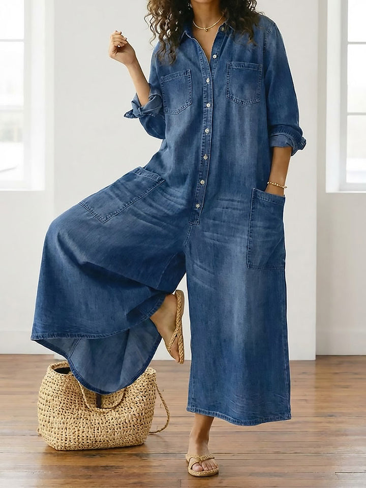 Olivia Sydney - Vintage Denim Jumpsuit with Buttons