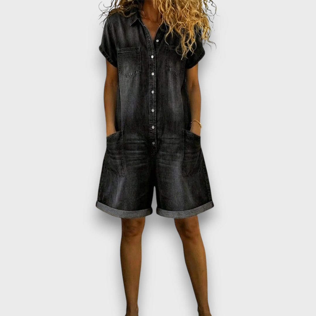 Olivia Sydney - Denim Effect Short Cotton Dungarees