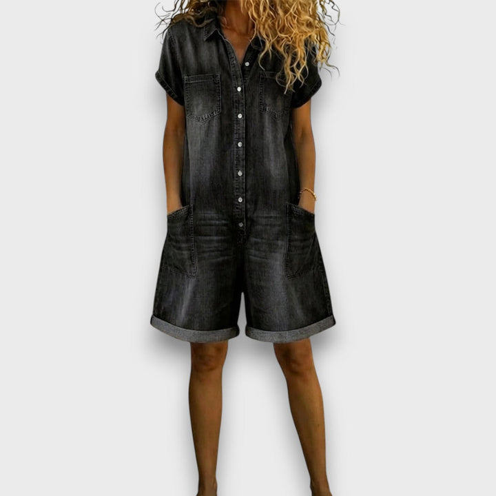 Olivia Sydney - Denim Effect Short Cotton Dungarees