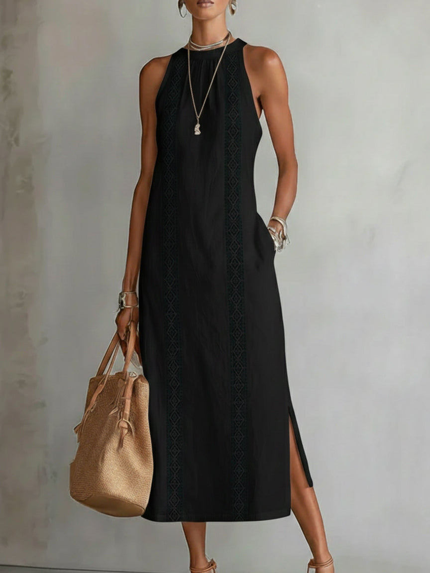 Olivia Sydney - Linen Midi Dress with Mandarin Collar