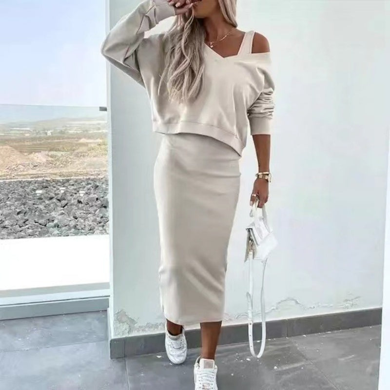 Olivia Sydney - Two-piece set with long sleeve blouse and midi skirt