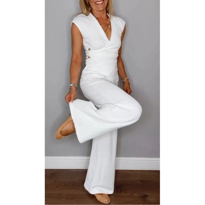 Olivia Sydney - Elegant V-neck Blouse and Loose Pants Set for Daily Comfort