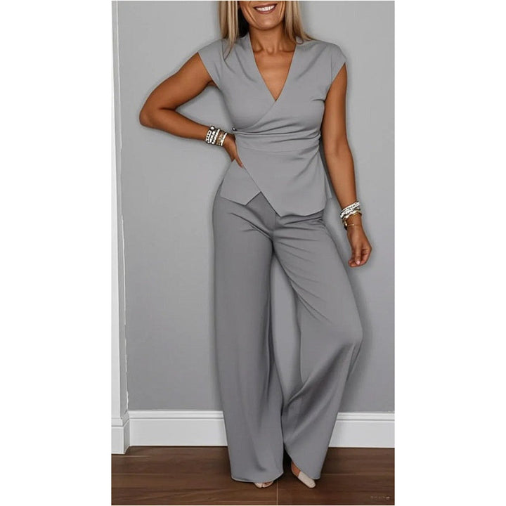 Olivia Sydney - Elegant V-neck Blouse and Loose Pants Set for Daily Comfort