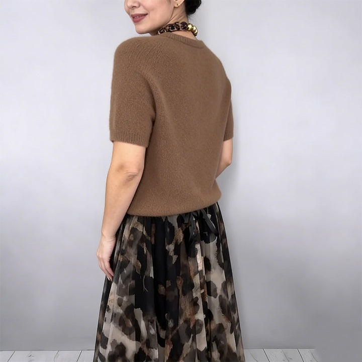 Olivia Sydney - Women's Two-Piece Leopard Print Set with Pullover and Flowing Skirt