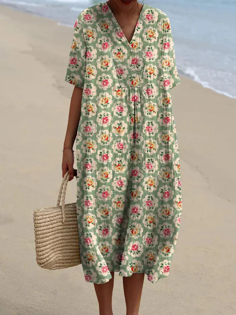 Olivia Sydney - Aqua Green Retro Floral Dress
